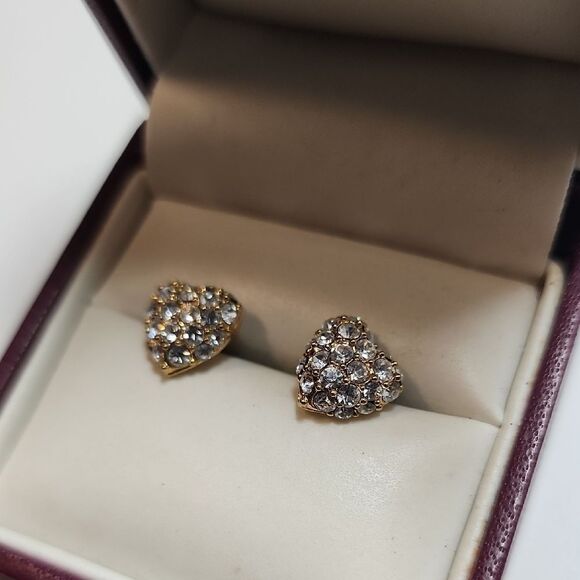 Monet Gold Heart Stud Earrings - Picture 2 of 5
